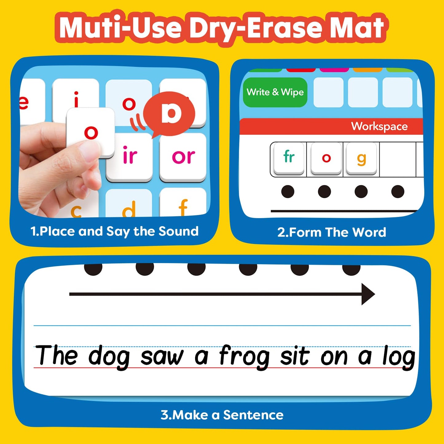 Phonics Magnetic Letter Tiles,Phonics Games Magnetic Letters,Reading Spelling Games with Word Build Boards & All-in-one Storage Case,Word Family Build Game for Preschool Pre k Kindergarten Classroom