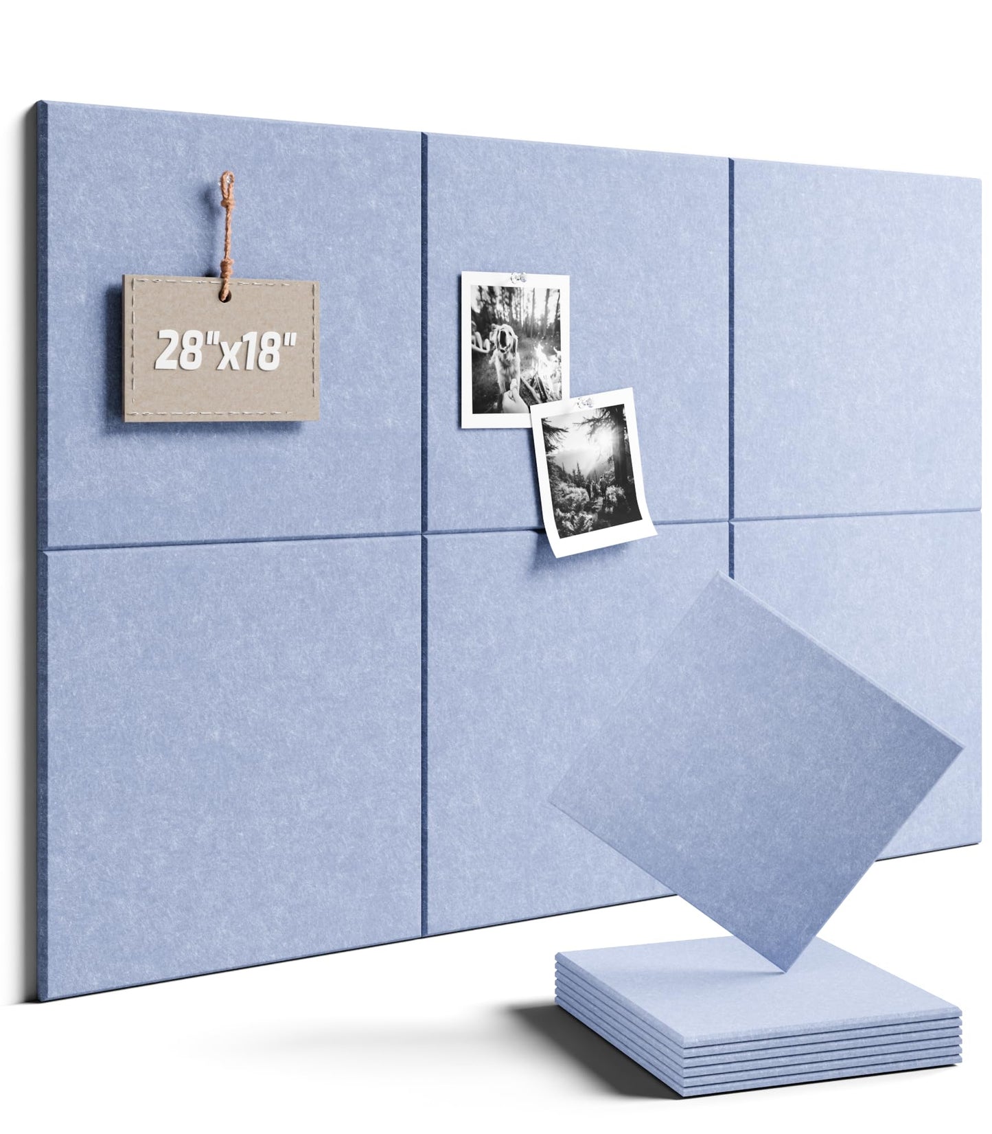 Felt Bulletin Board Tiles -28"x18" Cork Board Alternative for Office Decor, Push Pin Board Wall Organizer 6-Pack -Soft Periwinkle