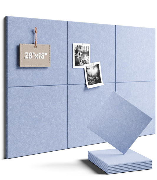Felt Bulletin Board Tiles -28"x18" Cork Board Alternative for Office Decor, Push Pin Board Wall Organizer 6-Pack -Soft Periwinkle