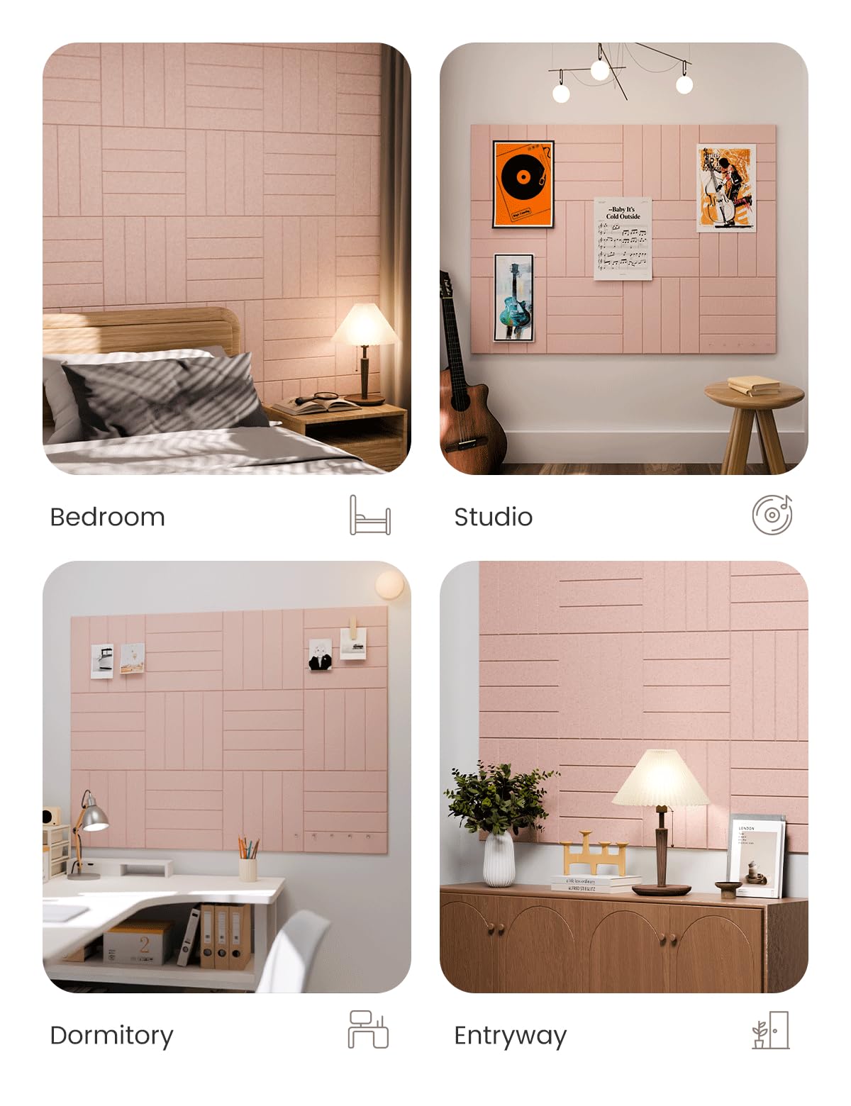 Fluxynara Felt Bulletin Board Tiles Large 48" x 36" Cork Board Alternative-12 Pack with 70 Adhesive Tabs, Thick Slat Wall Panels for Office Decor, Push Pin Board Wall Organizer Alternative -Pink