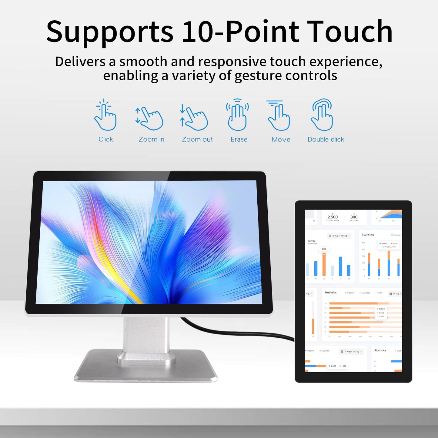 Tokigns 21.5 Inch Capacitive Multi-Touch Screen Industrial Monitor, 16:9 FHD Display 1920 x 1080P, Built-in Speakers, USB, VGA& HD Ports, Digital Signage Displays and Player for Advertising