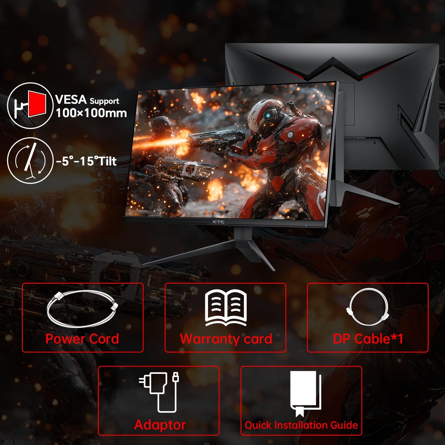 KTC 27 inch 4K 144Hz Gaming Monitor, UHD 3840 x 2160 IPS Computer PC Monitor, FreeSync & G-Sync, HDR Support, 134% sRGB, HDMI/DisPlayPort/USB, Tilt Adjustable, VESA Mountable, H27P22