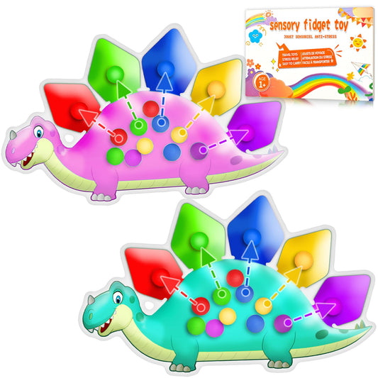 UIIOPJIOM 2PC Dinosaur Color Sorting Sensory Toys for Toddler, Montessori Toys Fine Motor Skill Game Learning Activities Quiet Calm Down Fidgets for Classroom Boys Girls Easter Basket Stuffers Gifts