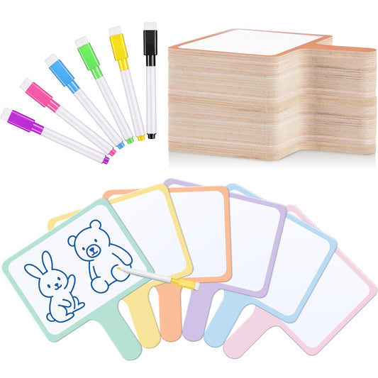Henoyso 48 Pcs Dry Erase Answer Paddle with Markers Handheld Double Sided Paddles Colorful Flip Answer Dry Erase Paddles White Boards for Students Kids Score Boards Teacher(Rectangle Fresh)