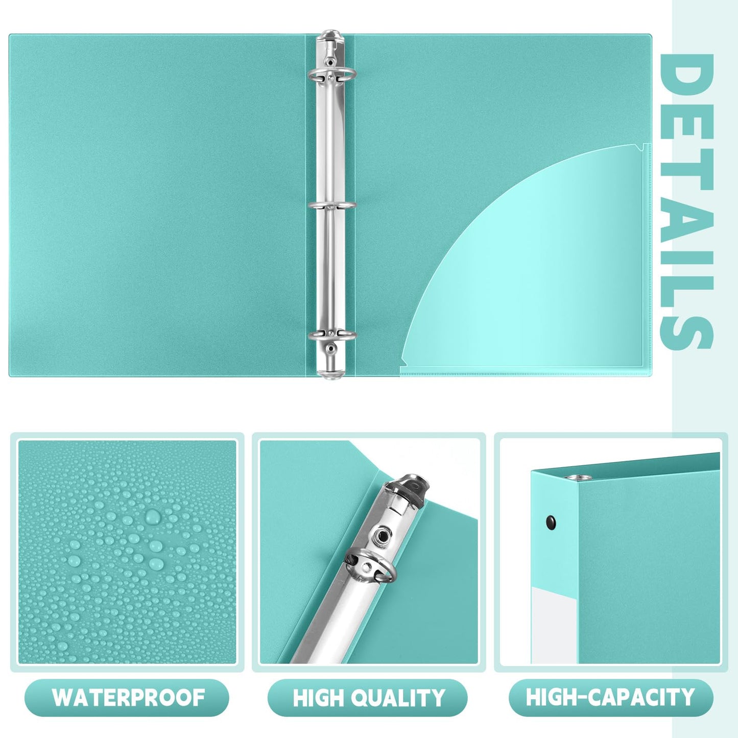 Henoyso 48 Pack 1 Inch 3 Ring Plastic Binders, Bulk Flexible PP Binders for Classroom & School Supplies, Letter Size 8.5 x 11, Holds 240 Sheets with Interior Pocket (Mint Green)