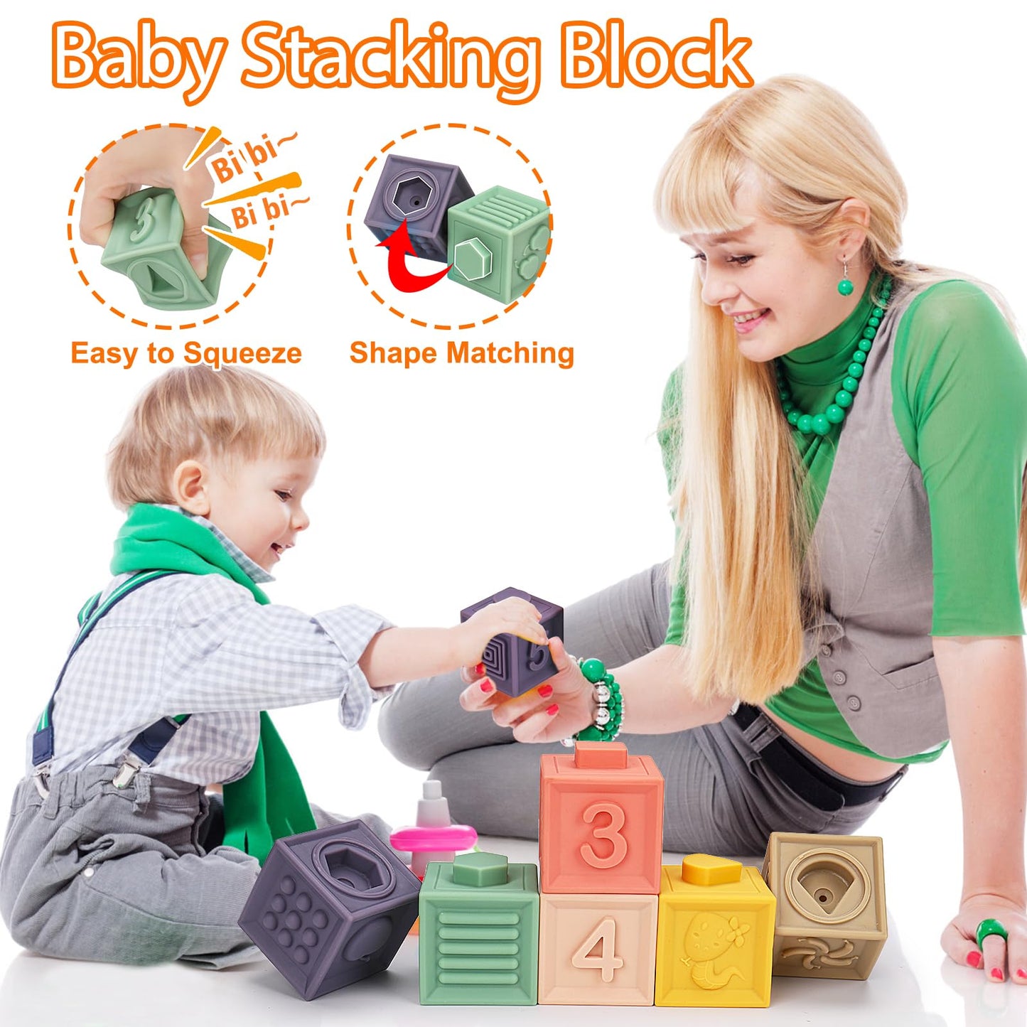 Montessori Baby Toys 6-12-18 Month, Infant Teething Toys Shape Sorter Bin Stacking Cups Blocks for toddlers 1-3, Sensory Educational Learning Toy for 6 7 8 9 10 Month Old Girl Boy 1 2 Year Old Gifts