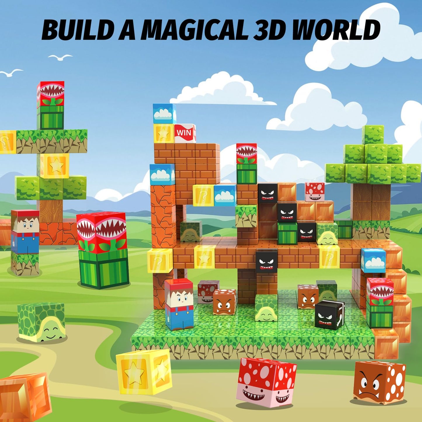 CEMECER Magnetic Blocks, 48PCS 1in Game Magnetic Building Blocks Toy for Kids Build Cubes, Stacking Magnetic Tiles, Sensory Montessori Construction Game Toys, Boys Girls Christmas Birthday Gifts.