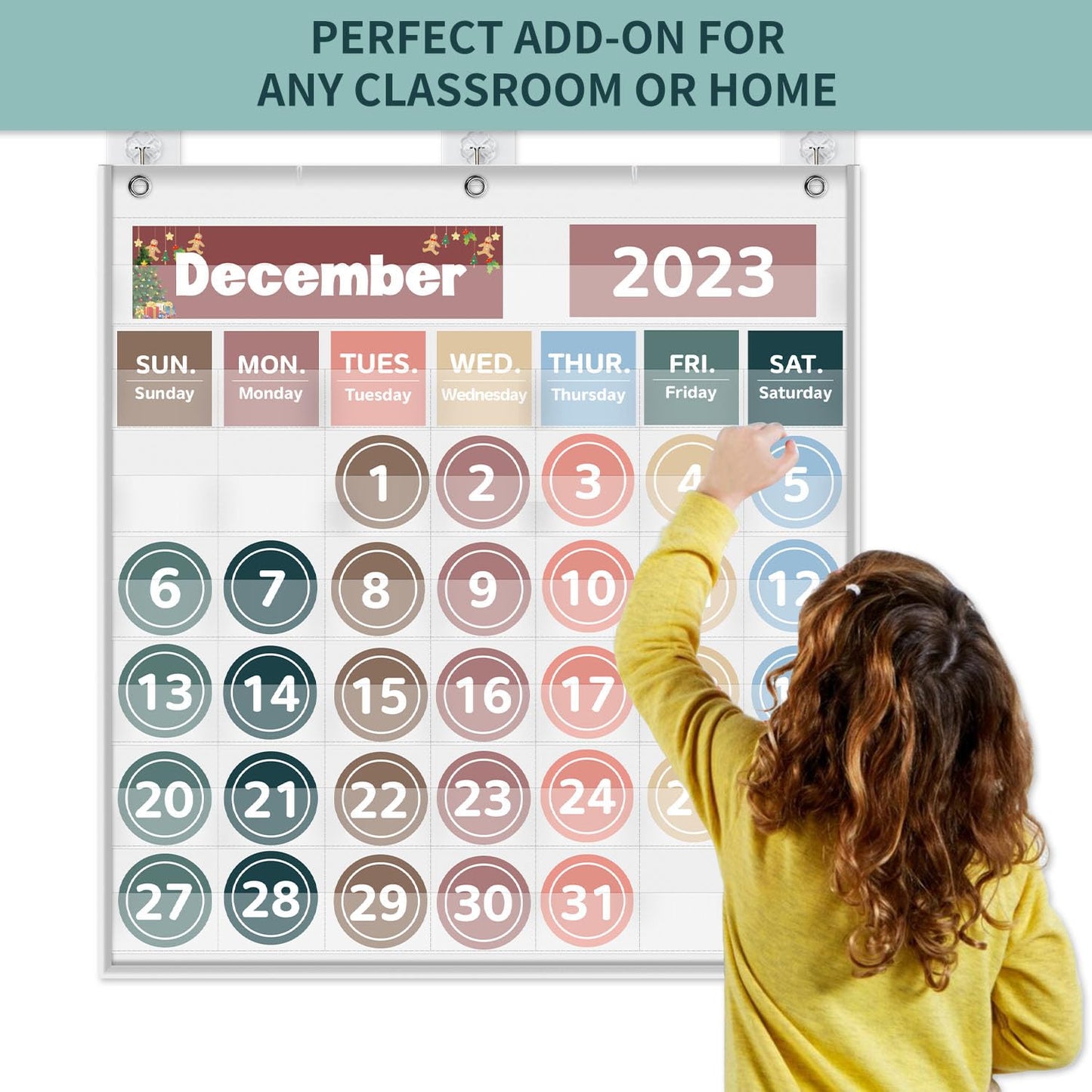 Monthly Calendar Pocket Chart for Classroom, Printed Days of The Week with Cards, Learning for Home or Kindergarten, Teacher Must Have Supplies That Fits Any School Décor (White)