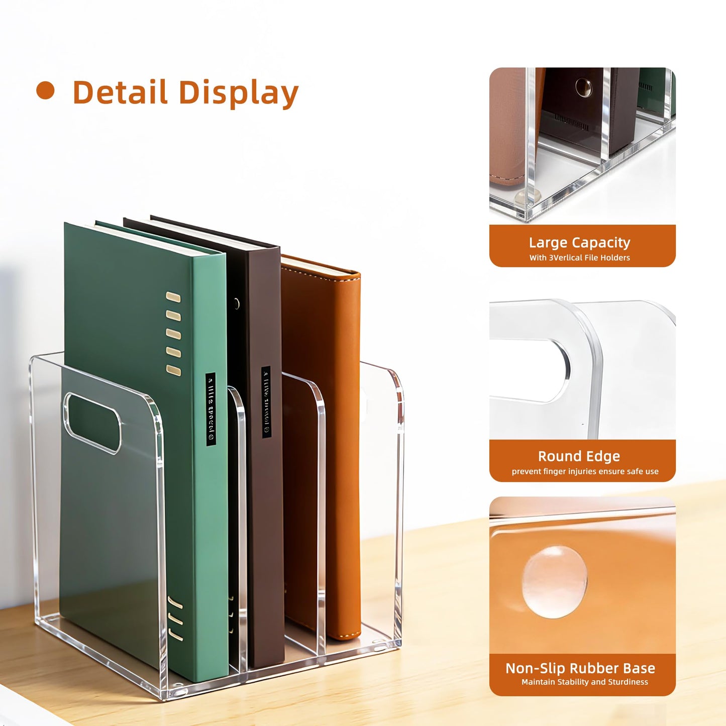 AIDIMOO Acrylic Magazine File Holder, 3 Vertical Compartments Desk Document Sorter Organizer, Clear Folder Rack Binder for Office/Documents/Classroom, for Home, Tablet, Magazines, Books & Accessories