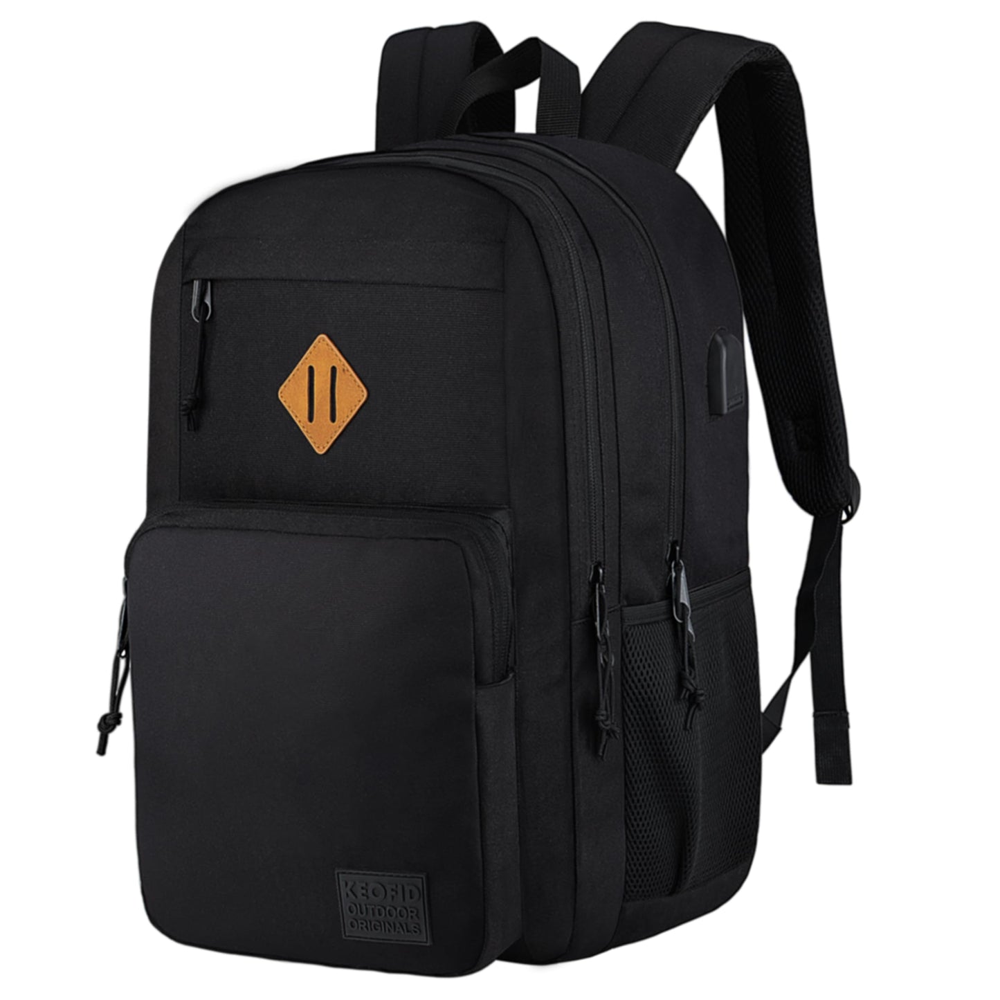 KEOFID Travel backpack for Men and Women, Anti Theft Laptop Backpack with USB Charging Port for Work, Large Bag for College, Carry-on Backpack with Luggage Strap, Water Resistent(Black)
