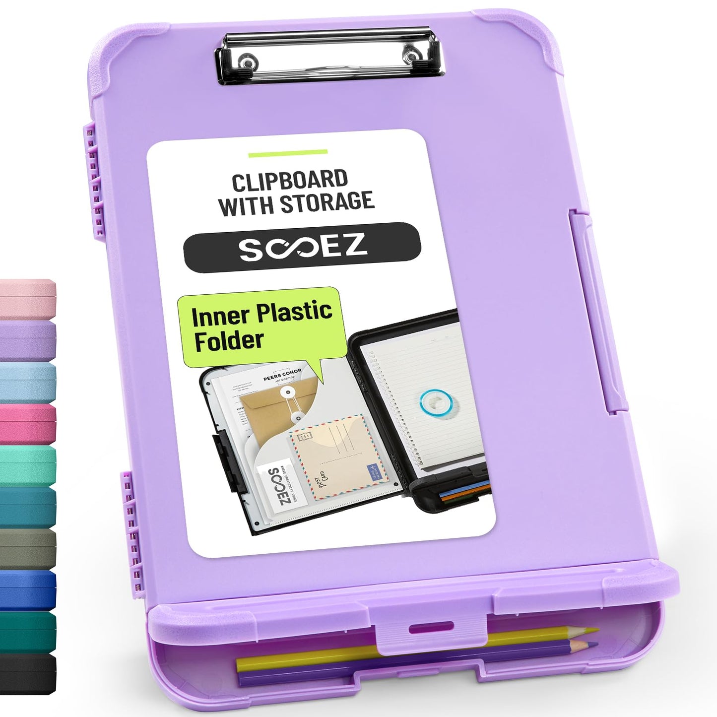 Sooez Reinforced Clipboard with Storage, Inner Plastic Folder Attached, Heavy Duty Clip Boards 8.5x11 with Pen Holder, High Capacity Nursing Clipboards for Teacher Office Home, Letter / A4 Size