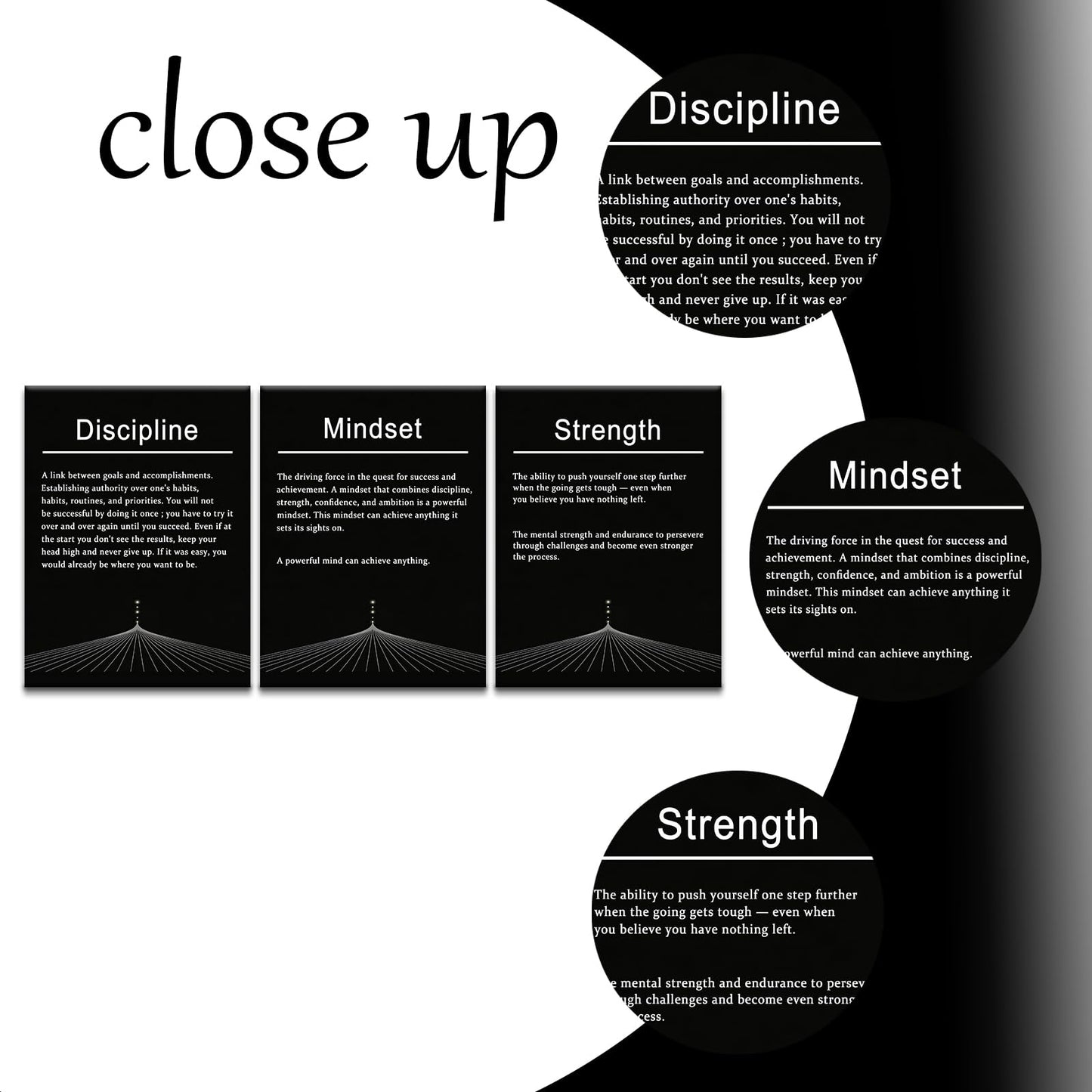 PSYYSP 3 Piece Motivational Wall Art Discipline Strength Mindset Quotes Canvas Pictures Framed Black And White Inspirational Posters For Office Decor Home Gym Modern Minimalist Artwork, 36x16 Inch