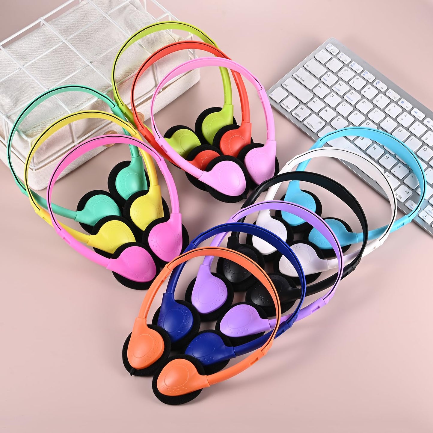 CN-Outlet 50 Pack Classroom Headphones Bulk for Kids School Class Set Headsets for Students Teens Toddler Children and Adults, Wholesale Wired Earphones-Upgrade (10 Mixed Colors, 50 Pack)