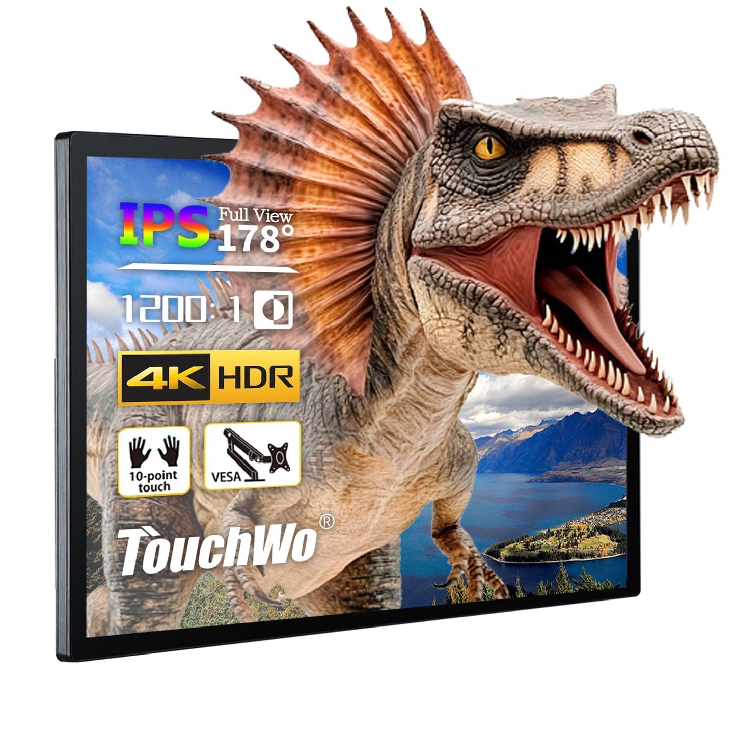 TouchWo 65 inch Capacitive Multi-Touch Screen Industrial Monitor, 16:9 Display 4K, Built-in Speakers, USB, VGA, DVI & HD-MI Ports, Digital Signage Displays and Player for Advertising