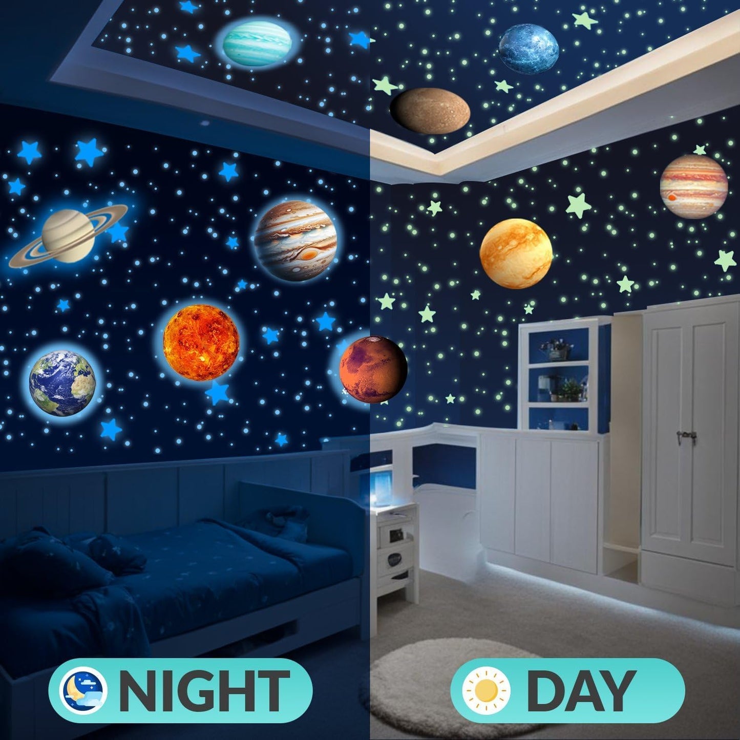 LUMOSX Glow in the Dark Stars and Planets - 534 pcs with Constellation E-Book | Solar System Wall Decal, Planet Wall Decals, Space Wall Stickers, and Space Wall Decals for Kids Room Decor (Blue)