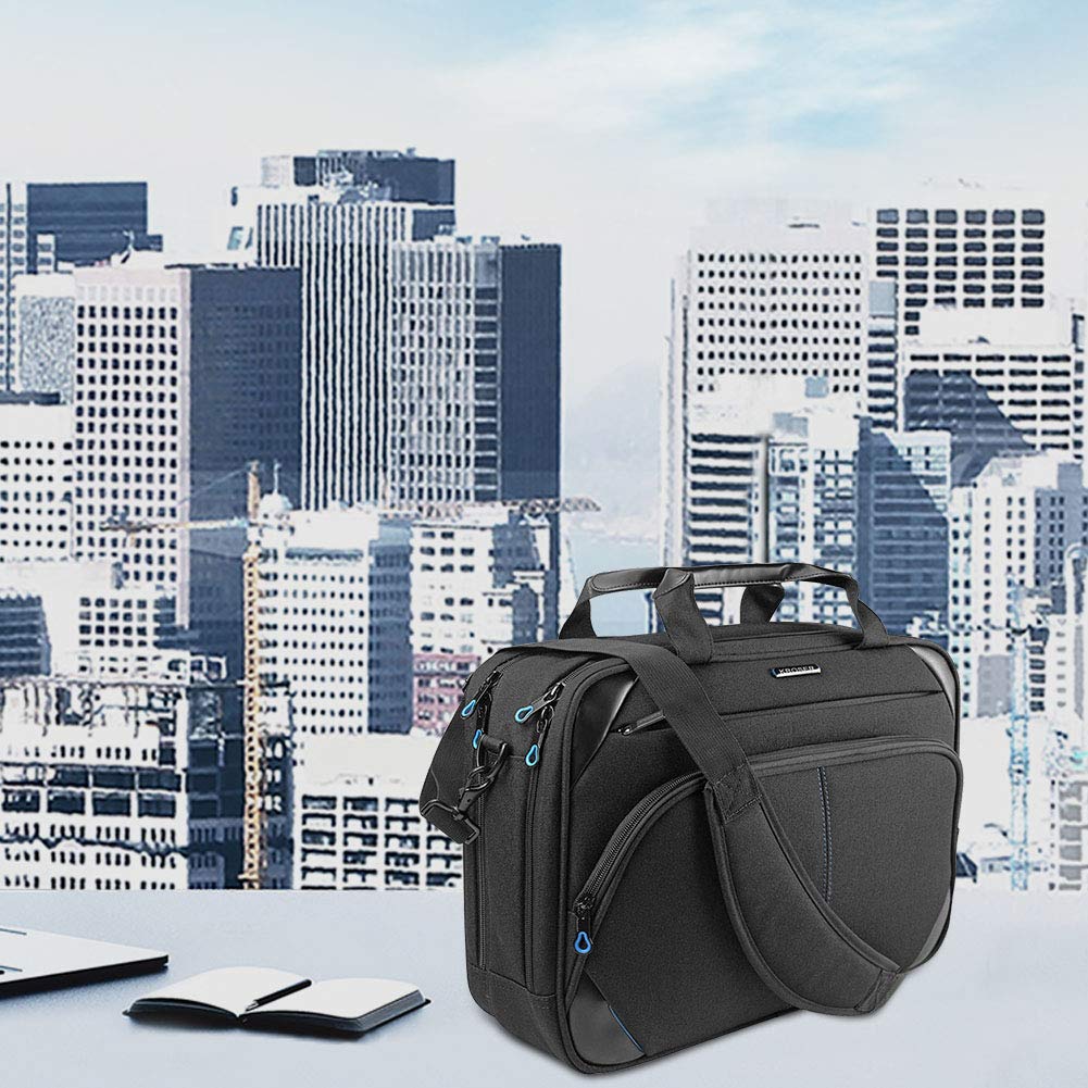 KROSER Laptop Bag 15.6 Inch Briefcase Messenger Bag Water Repellent Computer Case Shoulder Bag Durable Tablet Sleeve for Business/College/Women/Men - Black/Blue