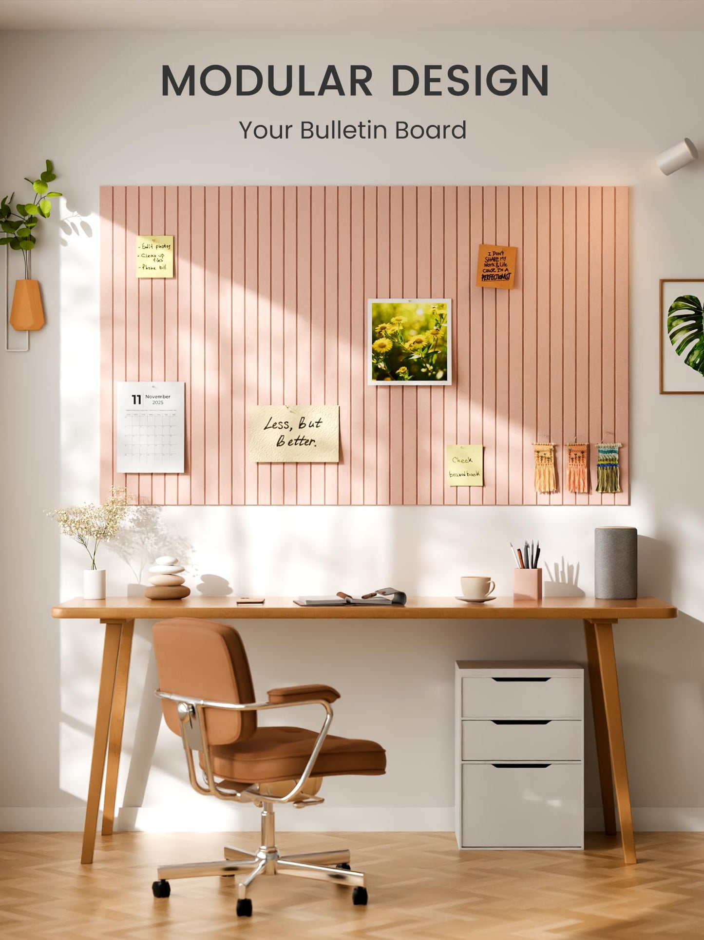 Bumusty Large Cork Board Alternative-48 x 36" Felt Bulletin Board Tiles, with 30 Pushpins, 70 Adhesive Tabs, Fine-Stripe 12-Pack, Cork Boards for Office Push Pin Board Felt Board-Pink