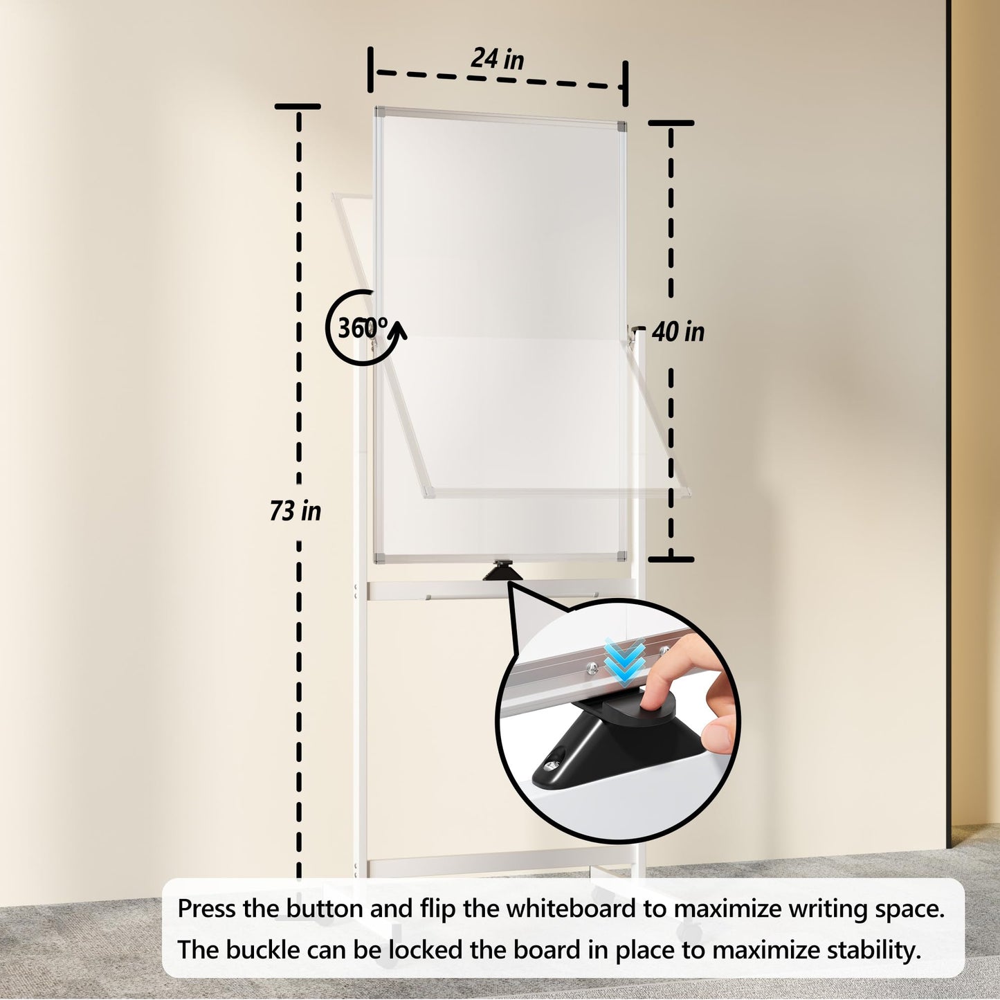 Large Rolling Whiteboard on Wheels, 40" x 24" Double-Sided Mobile White Board with Stand, Portable Standing Magnetic Dry Erase Board Easel for Home Office Classroom School, Silver