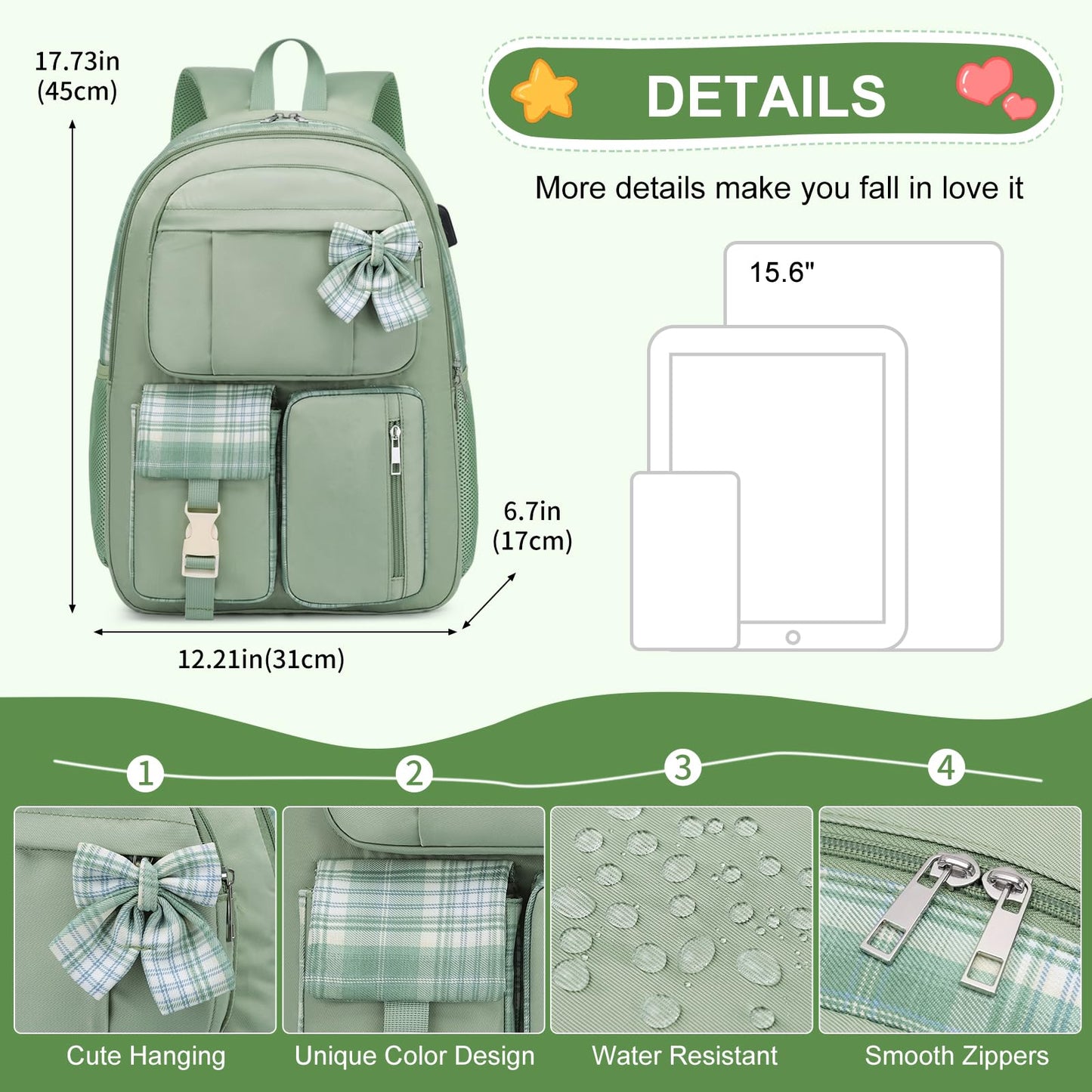Bagsupra School Backpack Bookbag for Teen Girls,Cute Schoolbag Women for Middle High School College Student