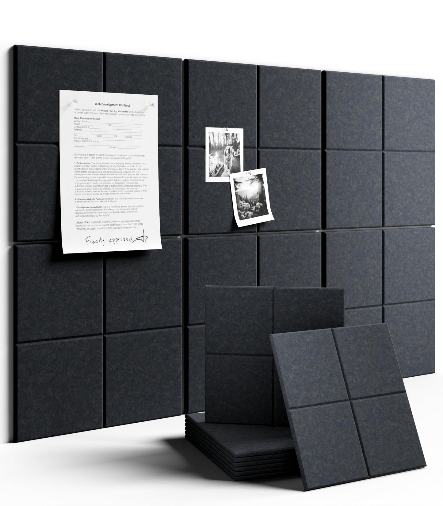 Fluxynara Large Felt Bulletin Board 36" x 24"Cork Board Alternative-6 Pack with 40 Safe Removable Adhesive Tabs, Cork Boards for Walls Cork Board for Home Office Classroom Pin Board-Deep Charcoal Blue
