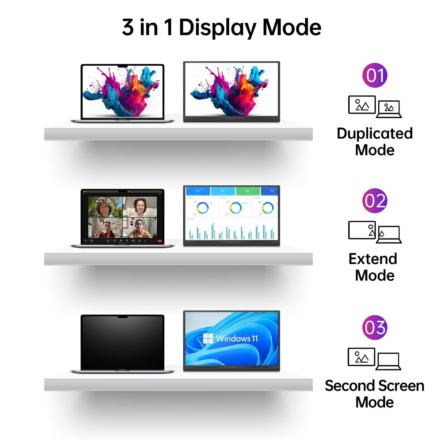Yxk Portable Monitor 15.6 Inch 1080P 60Hz IPS HDR Ultra-Slim Travel Monitor with Dual Speakers USB-C HDMI Second Screen for Laptop PC Mac Phone Xbox PS4/5 Switch, VESA Kickstand, Zero Frame Gaming