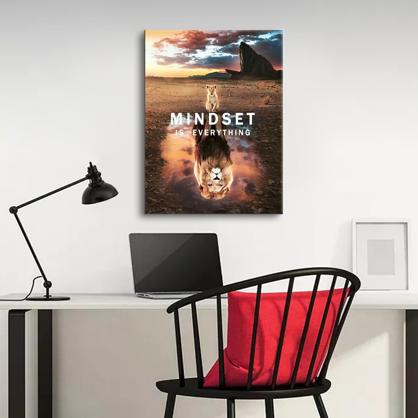 Motivational Wall Art Small Cat Big Lions Mindset is Everything Poster Cute Animal Inspirational Canvas Painting Prints Wall Pictures for Living Room Home Decor Office Framed Artwork [18''W x 24''H]