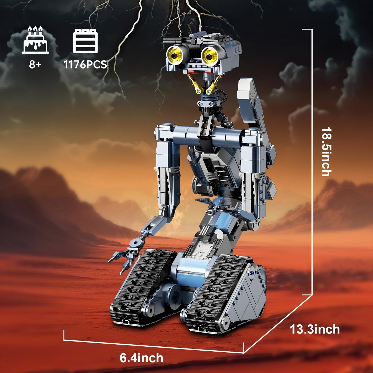 iATOM 1176 Pieces Johnny 5 Robot Building Set with Remote Control - Rechargeable, Gift for Adults Men, STEM Tech Movie Robotic Figure Model Kit
