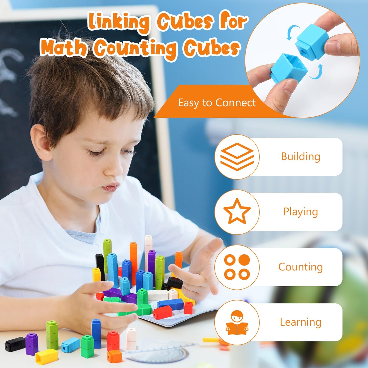 100 Pcs Orange Linking Cubes for Math Counting Cubes Manipulatives Plastic Counting Block Manipulative Classroom Learning Supplies for Educational Preschool Activities Boy Girl (Orange)