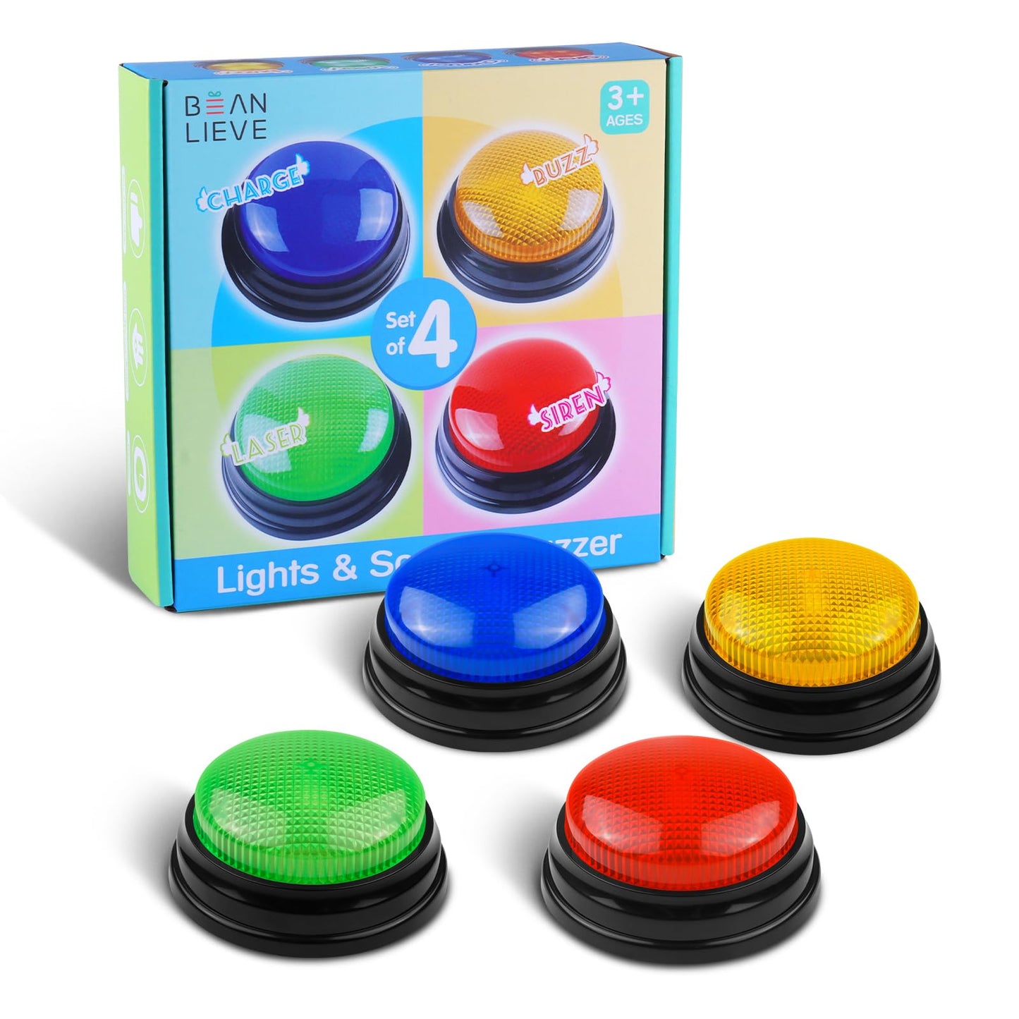 BEAN LIEVE 4-Pack Game Buzzers - Family feud Buzzer with Lights and Sounds, Answer Buzzers for Classroom, Quizzes Party, Buzzer for Game Show for Kids, Adults and Teacher Supplies