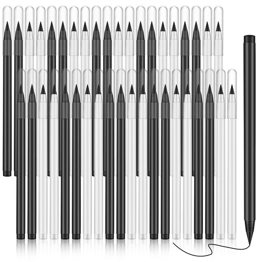 Marsui 40 Pcs Everlasting Pencil for Student Forever Inkless Pencil Eternal with Eraser Aesthetic Reusable First Day of School Writing Drawing Home Office Back to School Student Supplies(Black, White)