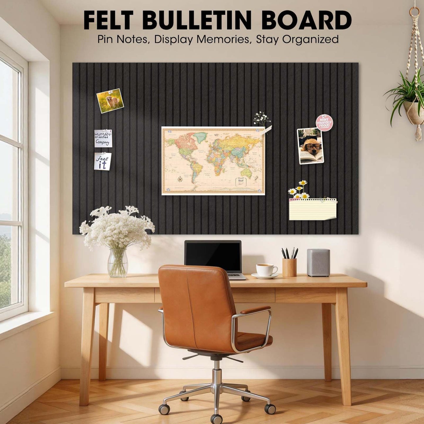 MQAAUP Large Cork Board for Walls 59" x 36",15 Pack 12"X12"Felt Bulletin Board Tiles with 120 Adhesive Tabs,Cork Board Alternative for Office Decor, Push Pin Board Wall Organizer- Black