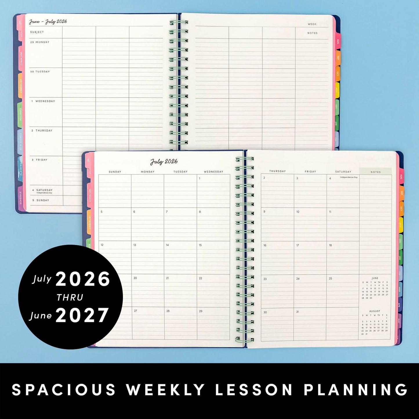 PAPERAGE Teacher Planner, Weekly & Monthly Academic Planner & Calendar, 12-Months, July 2026 - June 2027, (9.5" x 11"), Teacher Lesson Planning Book with Tabs, Stickers & Inner Pocket, Sage Green