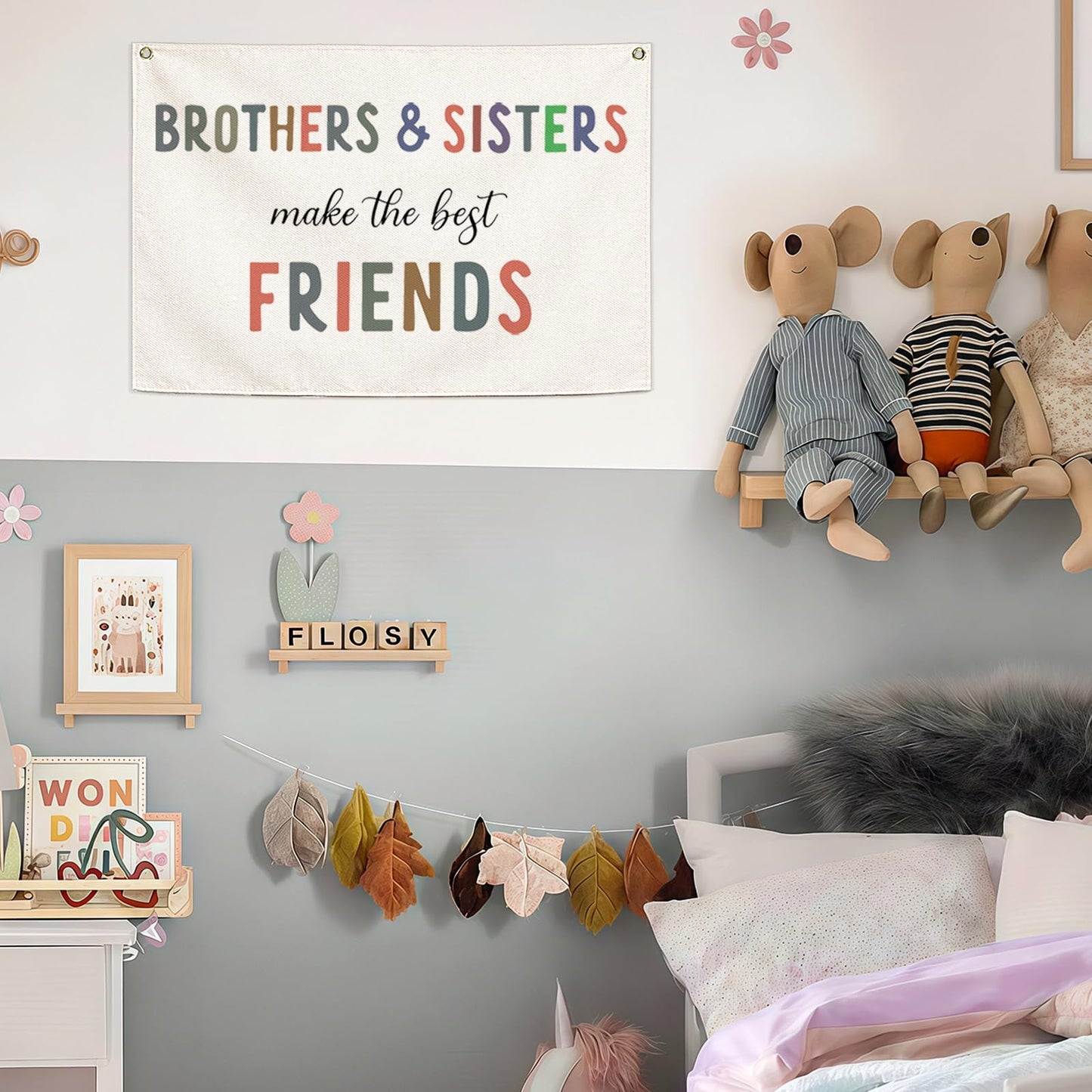 Nursery Wall Art Decor-Rectangular Banner Flag Poster Wall Decor Gifts for-Baby Kids Girl Boy-Playroom,Bedroom,Door Decoration-Christmas Gift-Brothers and Sisters Make The Best Friends-28.5"L×20"W