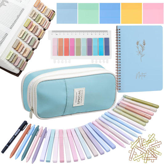 KOPKOFT Bible Study Supplies, Bible Journaling Kit for Women with Journal, Pen Case, Tabs, Highlighters and Pens, Bible Accessories Set for Women Students Beginner, Christian Gifts (Blue)