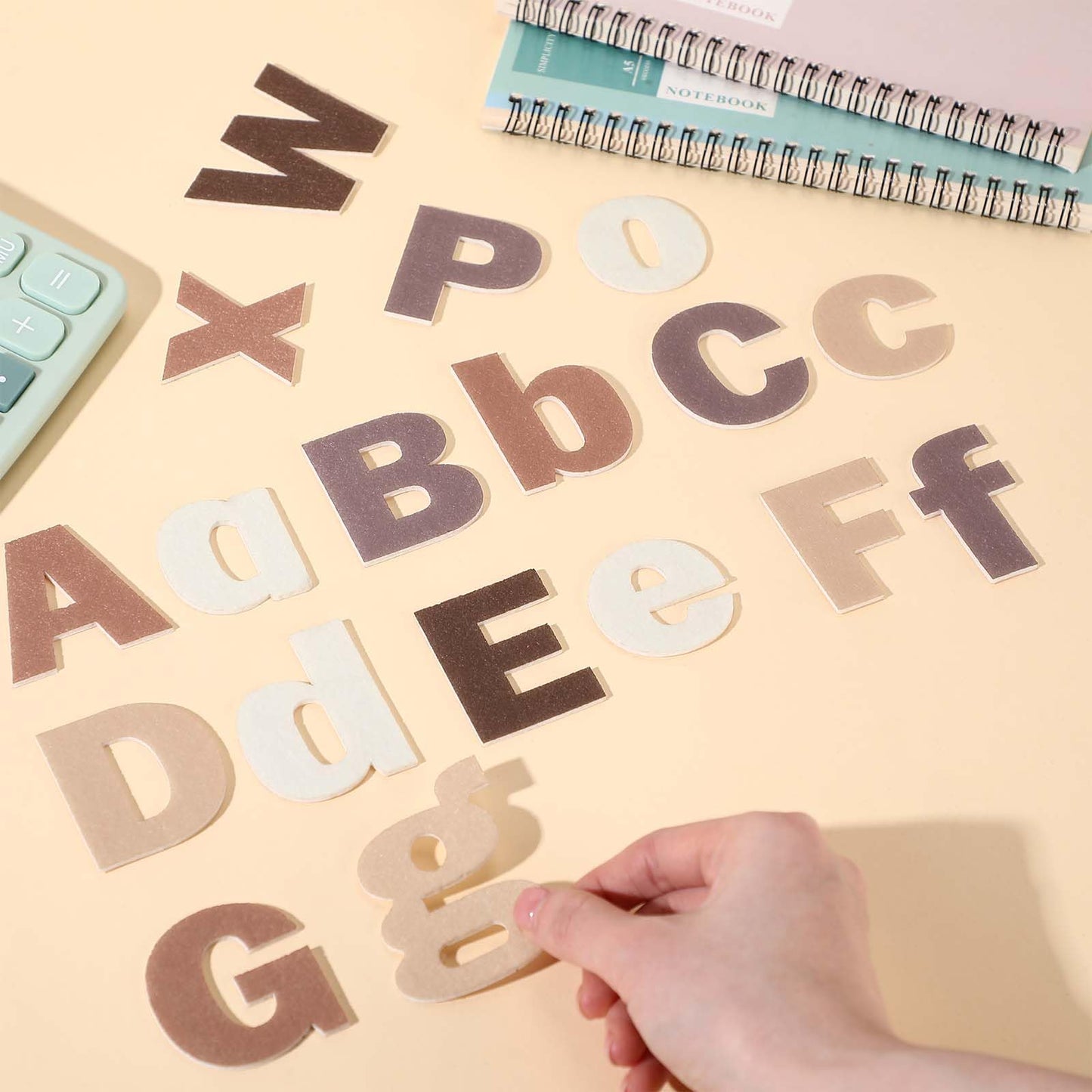 Breling 310 Pieces Felt Letter Bulletin Board Letters Sticker with Number 2" Bulk Self Adhesive ABC Upper Lowercase Sticky Letter for Xmas Gift Bulletin Board Classroom(Brown Color)
