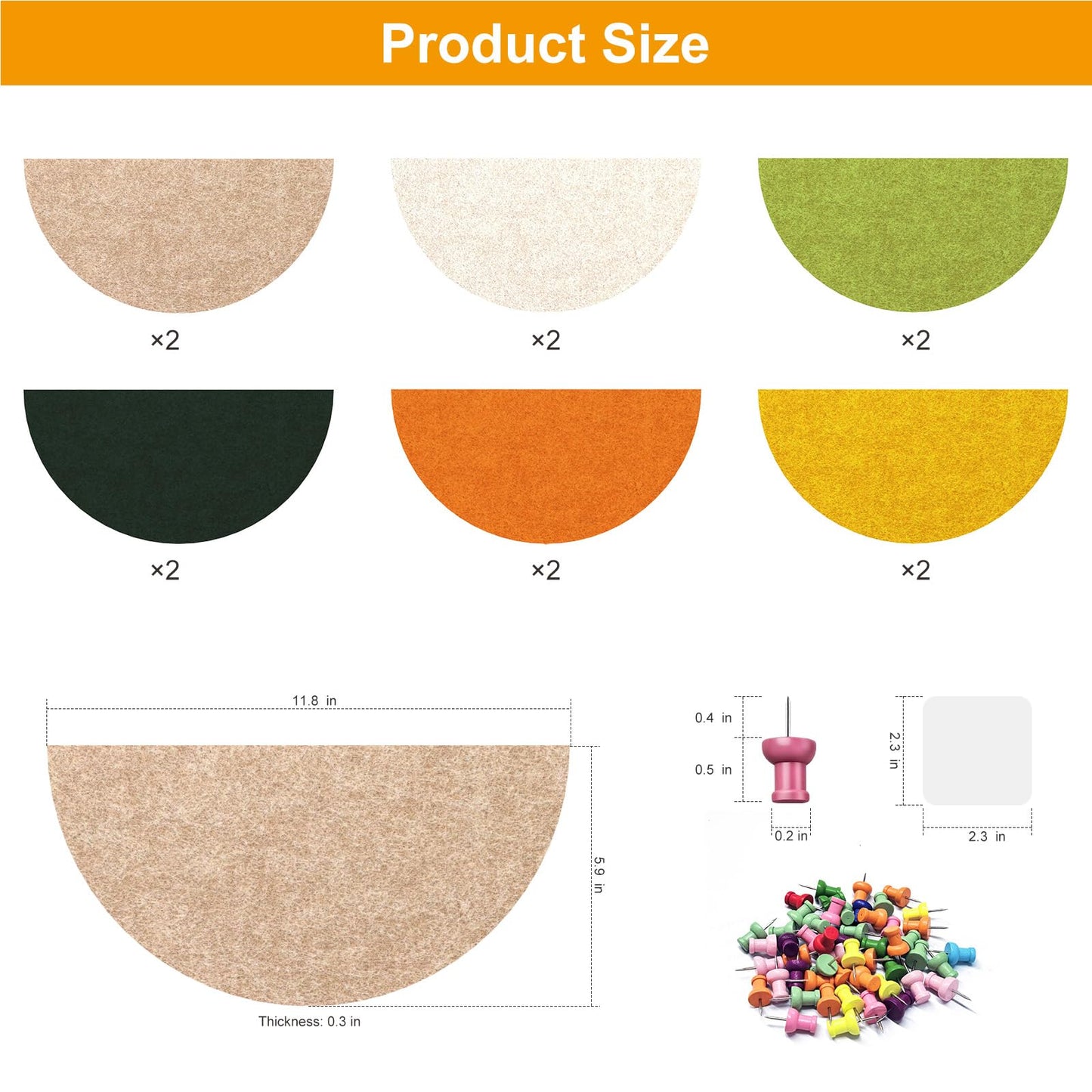 Ghegicu 24PCS 11.8" Large Semi-Circle Felt Cork Board Tiles, Geometric Bulletin Boards with 50 Pushpins, 35 Adhesive Tabs for Office School Home Wall Decor Stickers Memos Photos Display (Semicircle)
