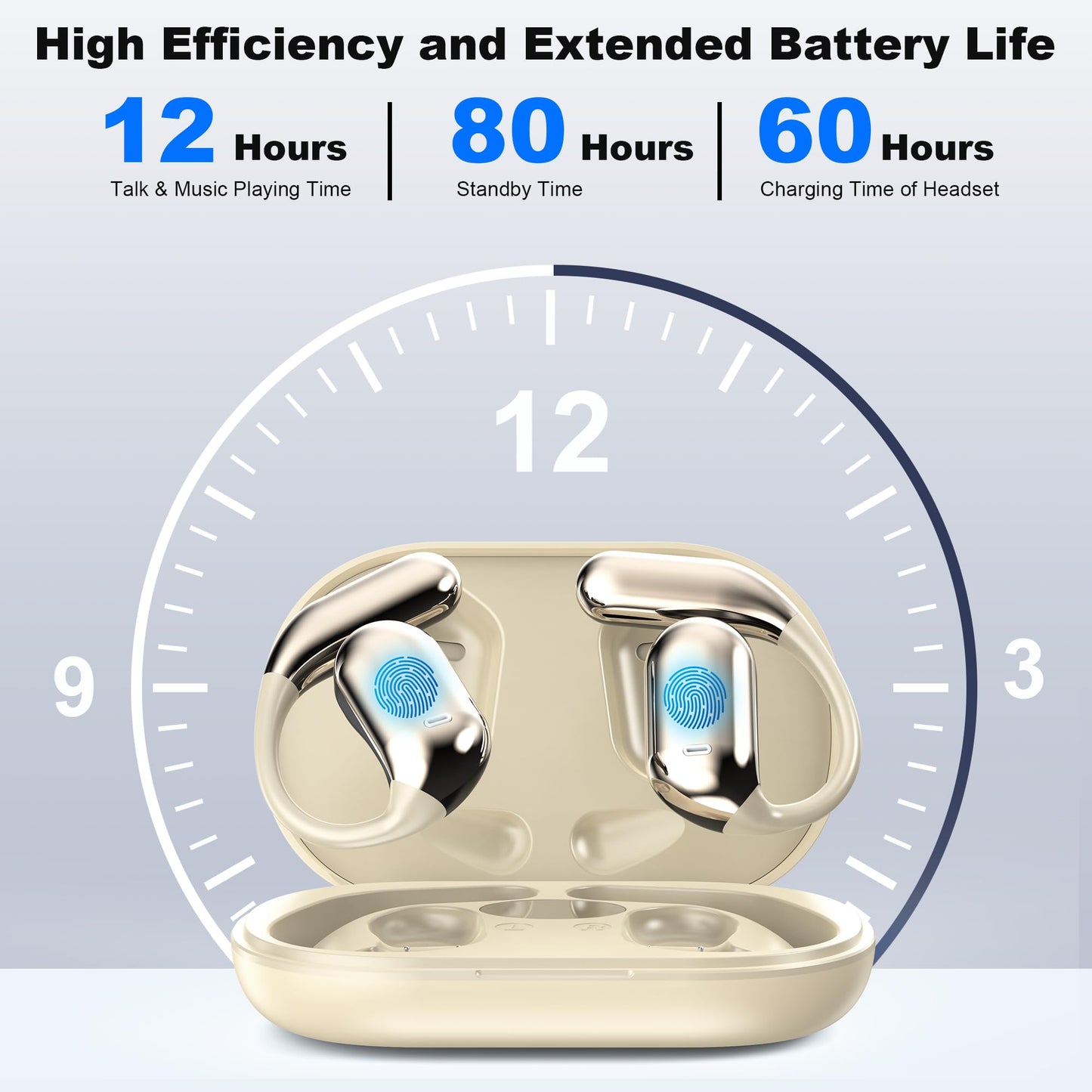 Real-Time AI Translation Earbuds, Open-Ear Audifonos Traductores Inglés Español Two-Way Translator Headphones, Bluetooth Wireless Earhooks for Business, Travel, Learning, Meetings (Oatmeal Beige)
