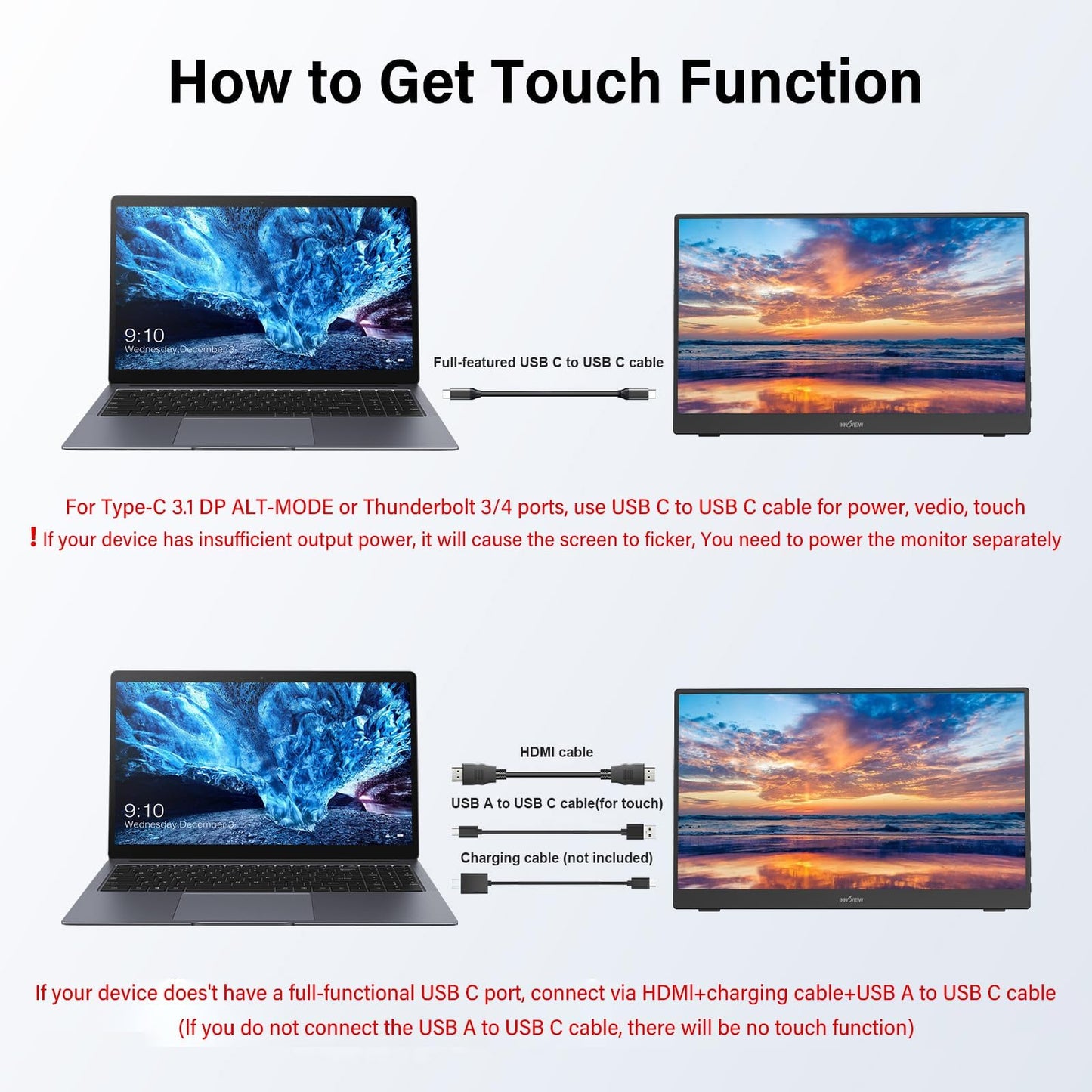 QQU 15.6 Inch Portable Monitor Touchscreen with Stand, Portable Travel Monitor 1080P IPS/HDR Laptop Screen Extender for Gaming and Computer Display, Compatible with Laptop PC Phone PS4/PS5 Switch