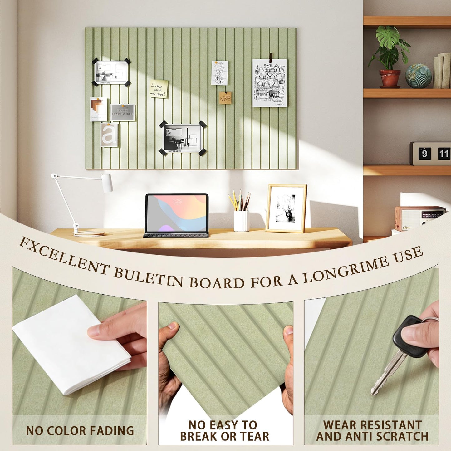 JBER Large Felt Bulletin Board 36" x 24" - 6 Pack Felt Wall Tiles, Cork Board Alternative to Use in Office & Home Decor, Classroom Decor, Vision Board to Display Your Photos(Grass Green)
