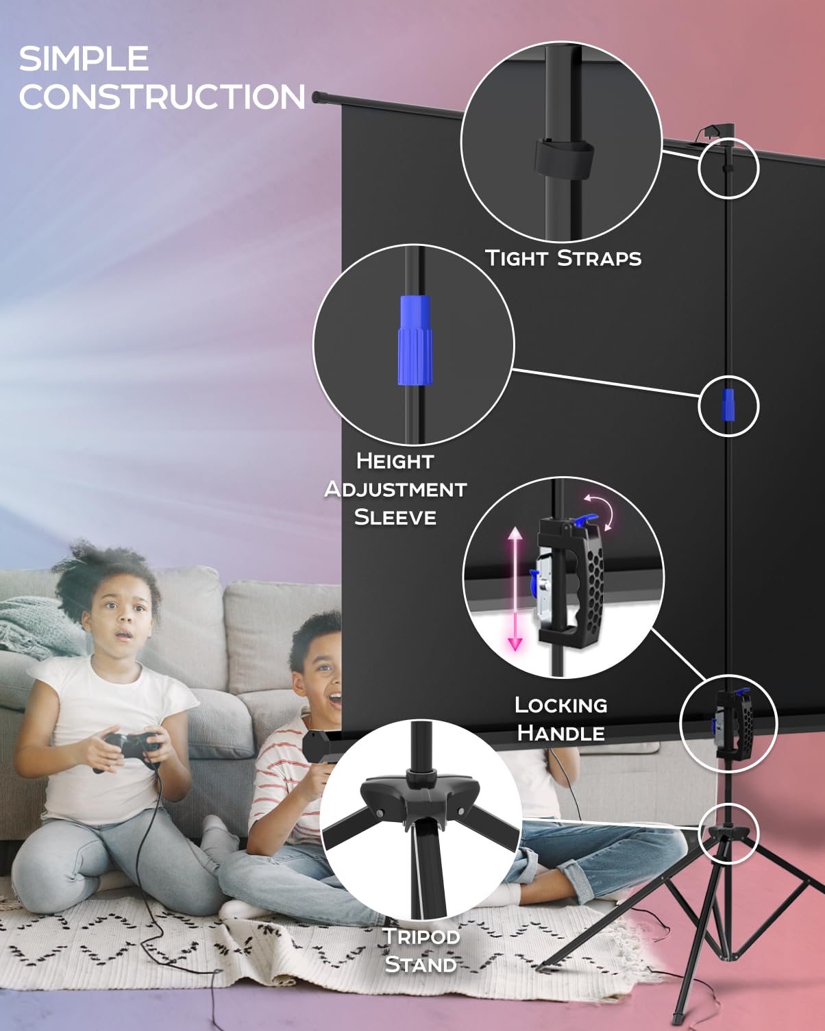 100 Inch Indoor and Outdoor Projector Screen with Stand for Movies or Presentations - HD Premium 16:9 Folding Free Tripod Screen with Carry Bag and Straps, Matte