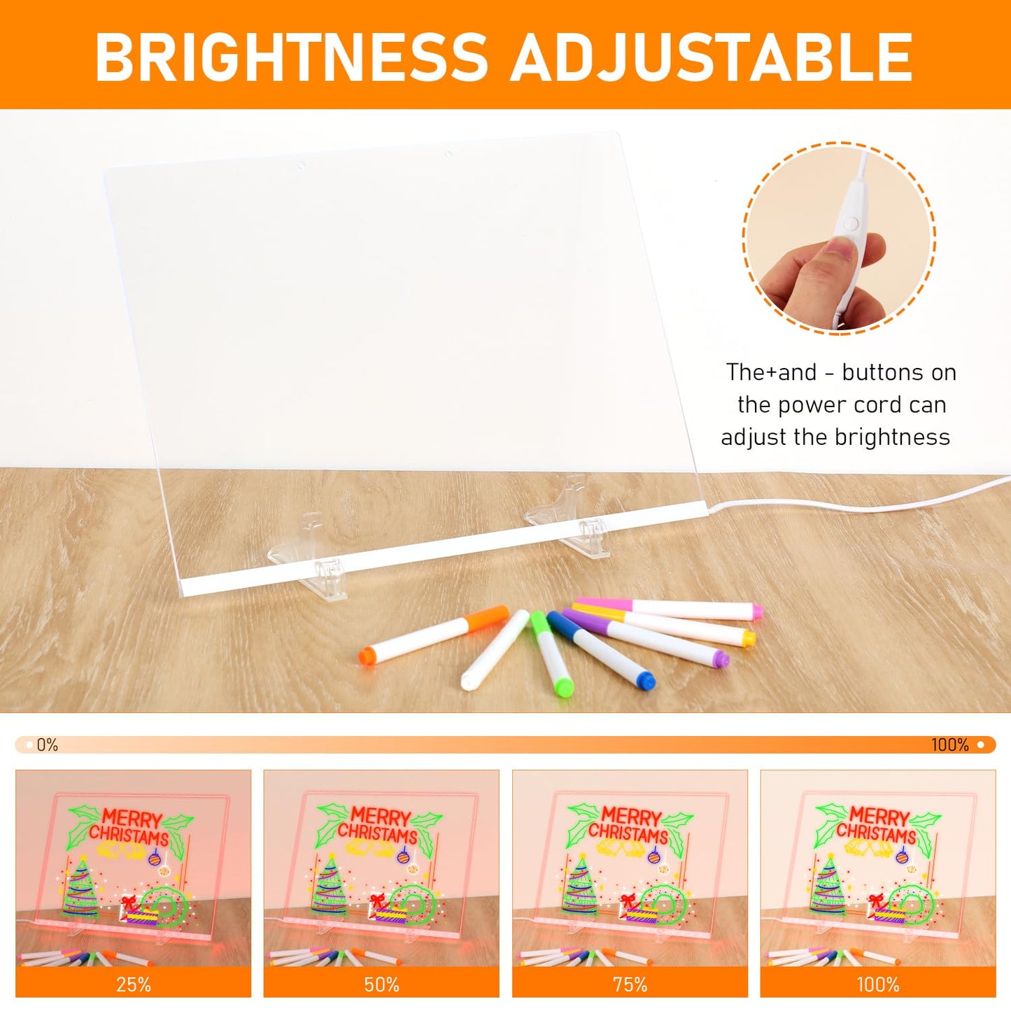 LED Note Board with Colors, 13.8"X10" 4 Modes & 7 Colors Rewritable LED Acrylic Drawing Board, Holiday Trend Gift, for Schools, Home Offices