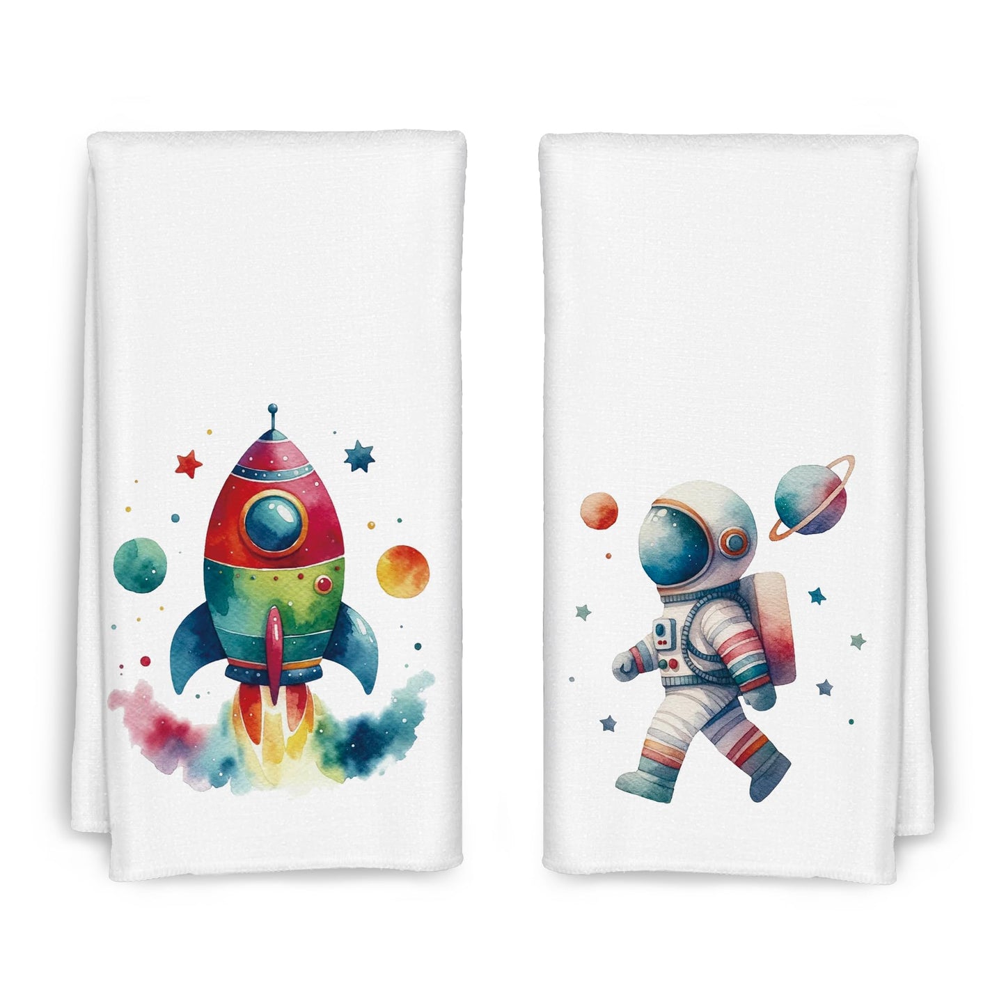 CIOJUNE Space Kids Towels for Bathroom, Astronaut Nursery Decorative Hand Towels, Outer Space Decor for Boys Room, Astronaut Gifts for Kids, 16×24 in Set of 2