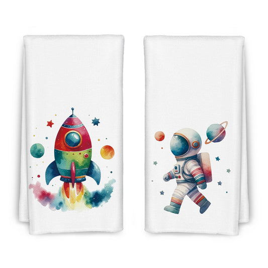 CIOJUNE Space Kids Towels for Bathroom, Astronaut Nursery Decorative Hand Towels, Outer Space Decor for Boys Room, Astronaut Gifts for Kids, 16×24 in Set of 2