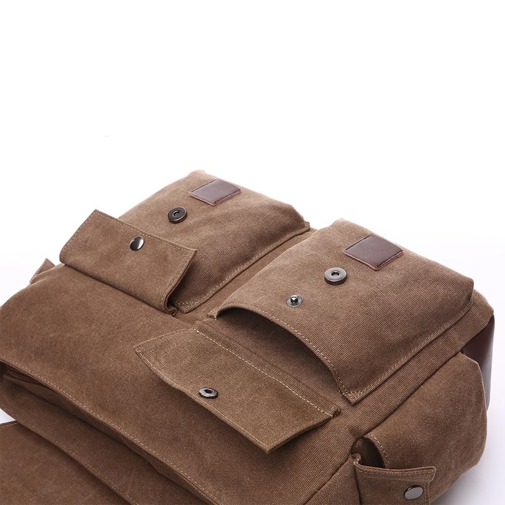 viatra Canvas Leather Messenger Bag for Men and Women, Vintage Crossbody Shoulder Bag, Fits up to 17.3 In Laptop (Brown)