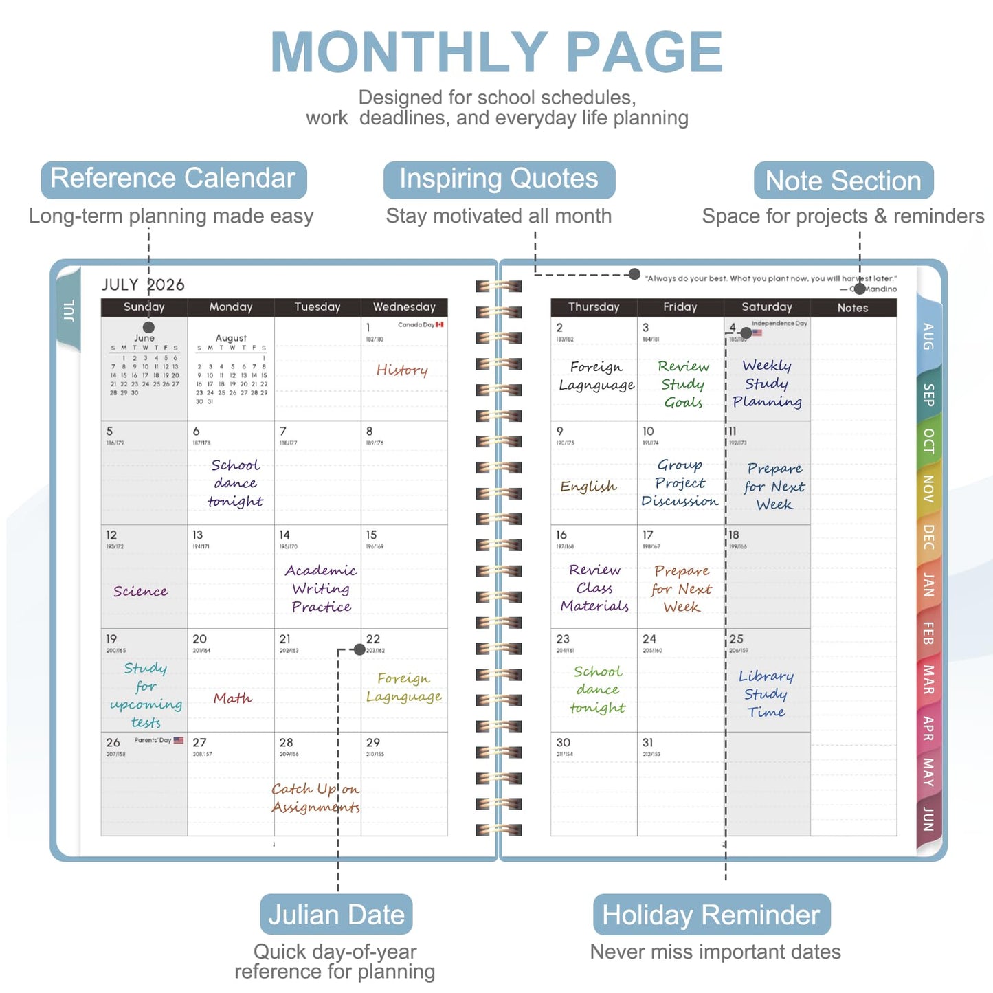 Planner 2026-2027, Weekly and Monthly Academic Planner, July 2026 - June 2027, Hardcover Calendar Agenda Book for School Year Planning, School Supplies for Teacher and Student, Letter Size(8.5'' x 11'')