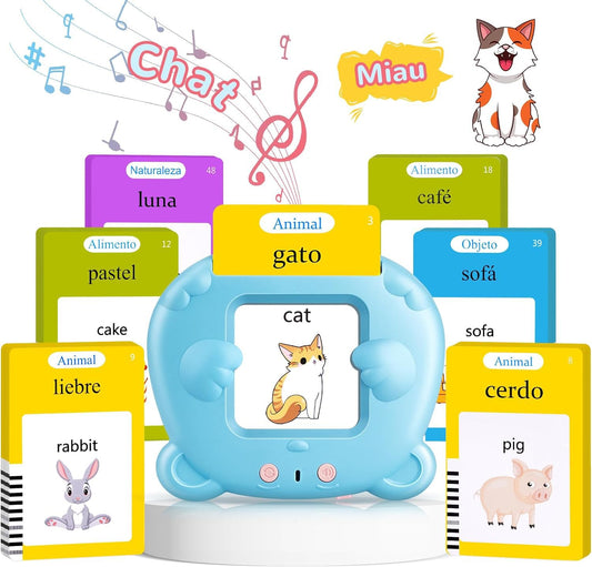 Spanish & English Talking Flash Cards for Toddler, Bilingual Flash Cards Learning Montessori Toys with 224 Sight Words, Speech Therapy Toys for Children Sensory Preschool Education