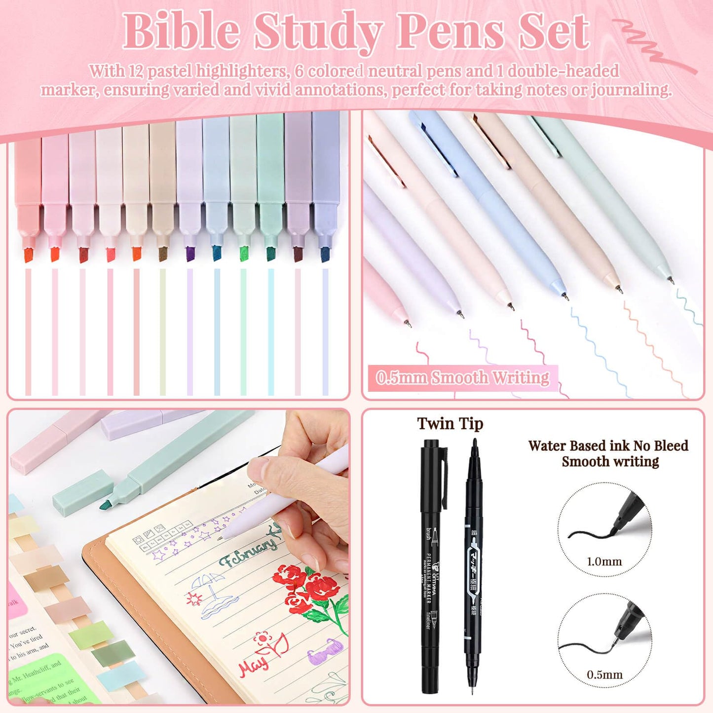 Flasoo All-in-One Bible Journaling Kit, Bible Study Supplies Include Bible Cover Case, Journal Notebook, Highlighters, Pens, Bible Verse Stickers, Tabs, Bookmarks for Christian Gift for Women
