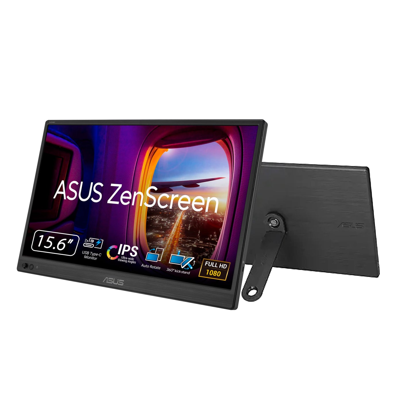 ASUS ZenScreen 15.6” Portable Monitor for Laptop (MB169CK) - Dual USB-C, Mini-HDMI, Plug & Play External Screen for Travel Dual Setup, Full HD, IPS, Anti-Glare Surface, 360° Kickstand, 3yr Warranty