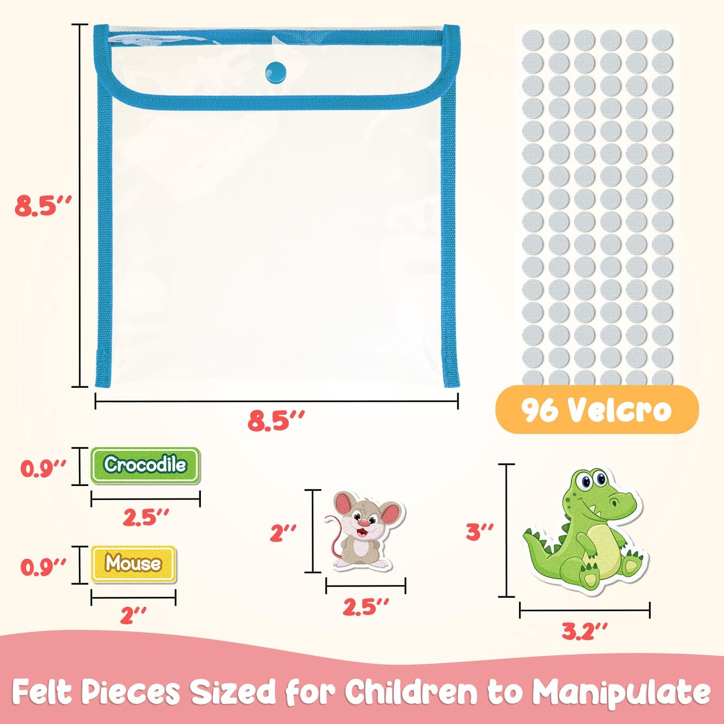 AKAYOK 90 Pcs Wild & Farm Animals Felt Board Story Pieces Set for Toddlers, Preschool & Kindergarten, Precut Felt Animals with Storage Pouch & Self Adhesive Dots Flannel Board Felt Toys