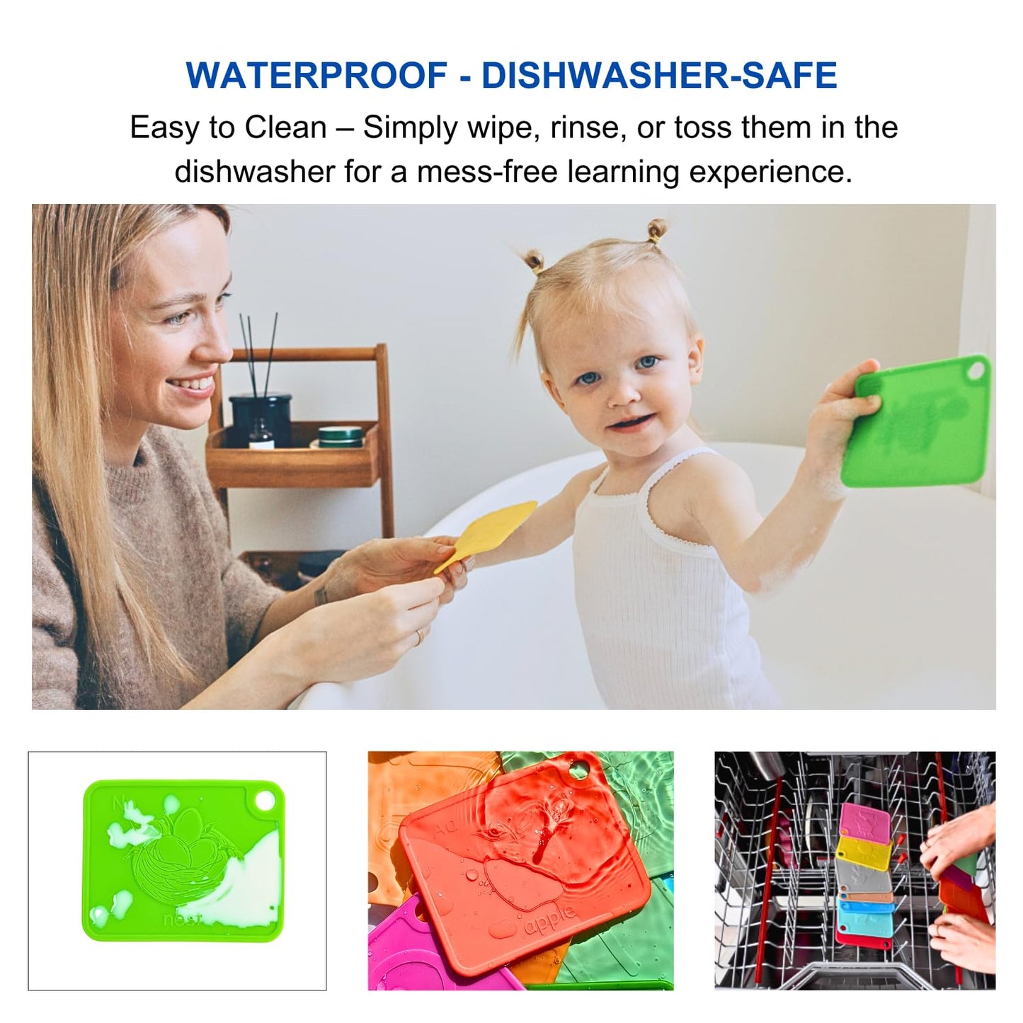 INTELLIKIDDOS SiliABCs Alphabet Flash Cards, Non-Toxic Silicone Alphabet Flash Cards for Toddlers 1-3, Montessori Toddler Preschool Alphabet Learning Activities, Dishwasher Safe Soft Baby ABC Cards
